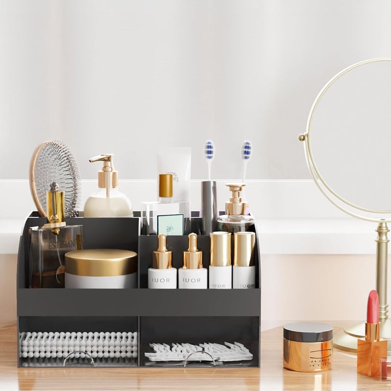 COMFYROOM Makeup Organizer with Drawers, Cosmetic Storage for Dresser Vanity and Bathroom Countertop, Beauty Holder for Lipstick Brush, Skincare Organizer for Vanity, Cosmetic Display Case (Black-2Pack) - Image 4